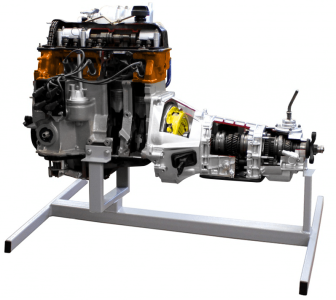 Двигатель в разрезе ВАЗ 2101-07 с навесным оборудованием в сборе со сцеплением и коробкой передач (агрегаты в разрезе)